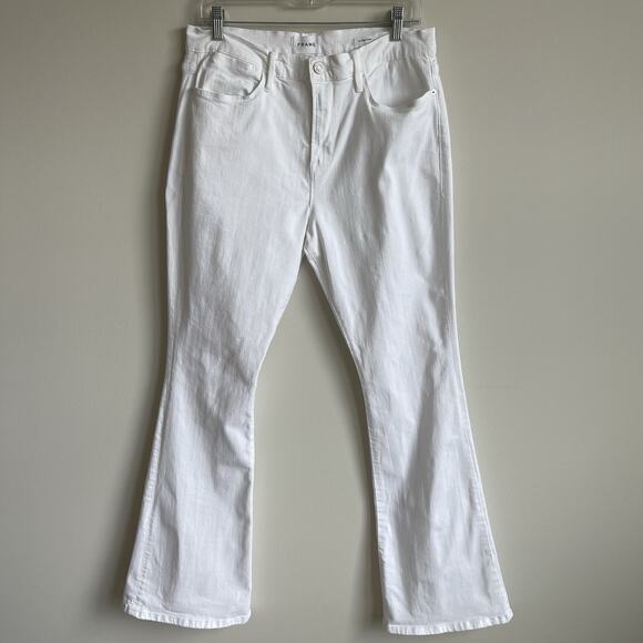 Frame Le High Flare Jeans Womens Size 33 White Denim Stretch Flared Leg Pants - Picture 1 of 16